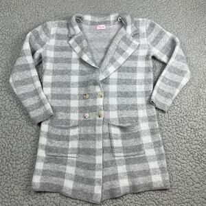 Pink Lilly Cardigan Sweater Womens Medium Gray Plaid Super Soft Pockets